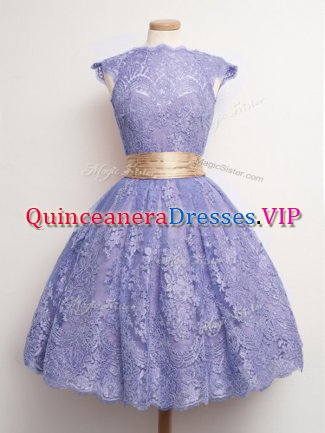 High End Knee Length Ball Gowns Cap Sleeves Lavender Quinceanera Dama Dress Lace Up