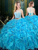 Baby Blue Organza Zipper Scoop Sleeveless Floor Length Sweet 16 Quinceanera Dress Lace and Ruffles(SKU SJQDDT919002ABIZ)