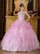 Baby Pink Sweet 16 Dress With gorgeous Strapless Organza Beaded Decorate For Quinceanera Dress In Bloomfield Iowa/IA