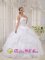 Antibes France Modest White Ruffles Elegant Quinceanera Dress With Sweetheart Appliques and Ruch Organza