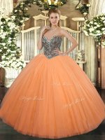 Extravagant Orange Vestidos de Quinceanera Military Ball and Sweet 16 and Quinceanera with Beading Sweetheart Sleeveless Lace Up