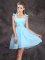 Elegant Baby Blue Zipper Straps Ruching and Bowknot Quinceanera Dama Dress Chiffon Sleeveless