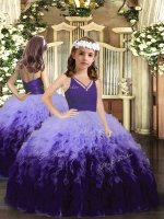 V-neck Sleeveless Tulle Little Girl Pageant Dress Ruffles Zipper