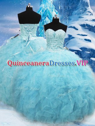 Stylish Floor Length Ball Gowns Sleeveless Aqua Blue Quinceanera Dress Lace Up
