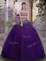 Purple Ball Gowns Strapless Sleeveless Tulle Floor Length Lace Up Beading Ball Gown Prom Dress(SKU YCQD038-3BIZ)