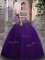 Purple Ball Gowns Strapless Sleeveless Tulle Floor Length Lace Up Beading Ball Gown Prom Dress