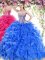 Organza Sweetheart Sleeveless Sweep Train Lace Up Beading and Ruffles Sweet 16 Dresses in Blue