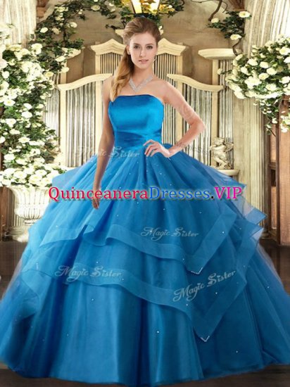 Custom Designed Baby Blue Quinceanera Dress Military Ball and Sweet 16 and Quinceanera with Ruffled Layers Strapless Sleeveless Lace Up - Click Image to Close