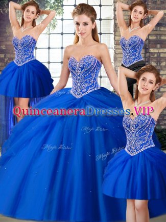 Artistic Sweetheart Sleeveless Tulle Quinceanera Dresses Beading and Pick Ups Brush Train Lace Up
