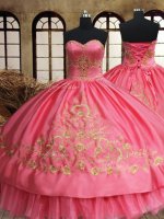 Organza and Taffeta Sweetheart Sleeveless Lace Up Beading and Embroidery Ball Gown Prom Dress in Pink