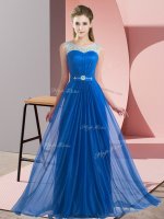 Wonderful Blue Lace Up Scoop Beading Quinceanera Court of Honor Dress Chiffon Sleeveless(SKU BMT0371-8BIZ)