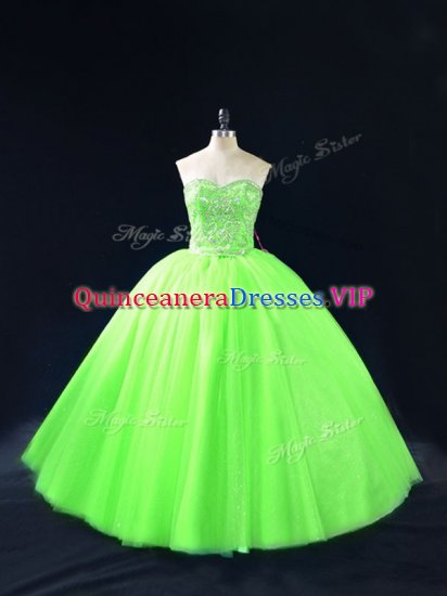 Attractive Sweetheart Sleeveless Quince Ball Gowns Floor Length Beading Tulle - Click Image to Close