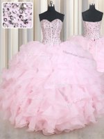 Admirable Baby Pink Sweetheart Lace Up Beading and Ruffles Quince Ball Gowns Sleeveless(SKU PSSW0405-1BIZ)