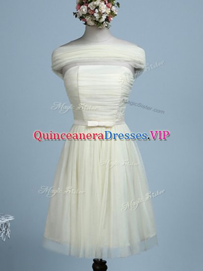 Affordable Light Yellow Strapless Neckline Belt Court Dresses for Sweet 16 Sleeveless Side Zipper - Click Image to Close