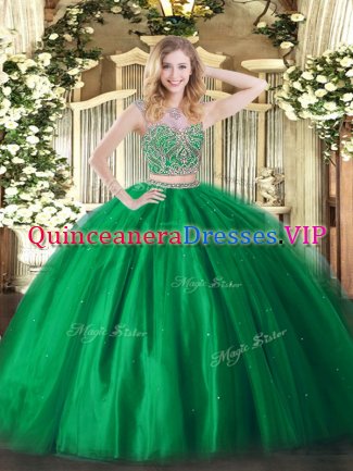 Green Military Ball Gown Military Ball and Sweet 16 and Quinceanera with Beading Scoop Sleeveless Lace Up
