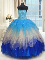 Perfect Ball Gowns 15th Birthday Dress Multi-color Sweetheart Tulle Sleeveless Floor Length Lace Up