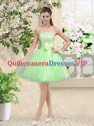 Organza Sleeveless Knee Length Quinceanera Dama Dress and Lace and Belt