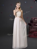 White Sleeveless Floor Length Lace and Belt Lace Up Court Dresses for Sweet 16