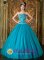 Brugg Switzerland Brand New Teal and Sweetheart Beading and Exquisite Appliques Bodice Paillette Over Skirt For Quinceanera
