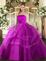 Designer Fuchsia Lace Up Quince Ball Gowns Ruffled Layers Sleeveless Floor Length(SKU SJQDDT1599002-2BIZ)