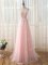 Baby Pink Scoop Zipper Beading and Lace Quinceanera Dama Dress Brush Train Cap Sleeves