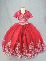 Ball Gowns Kids Formal Wear Red Spaghetti Straps Tulle Sleeveless Floor Length Lace Up(SKU PSSWLG073-8BIZ)