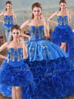 Ball Gowns Ball Gown Prom Dress Royal Blue Sweetheart Fabric With Rolling Flowers Sleeveless Floor Length Lace Up