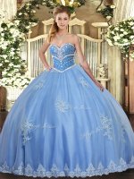 Floor Length Ball Gowns Sleeveless Blue Sweet 16 Dresses Lace Up