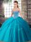 Aqua Blue Ball Gowns Sweetheart Sleeveless Tulle Brush Train Lace Up Beading and Pick Ups Quinceanera Gowns