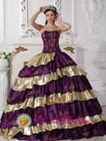 Peoria Arizona/AZ Beautiful Embroidery Decorate Purple and Gold Quinceanera Dress With Floor-length Taffeta