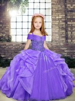 Ball Gowns Pageant Dress for Teens Lavender Straps Organza Sleeveless Floor Length Lace Up