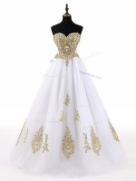 Dramatic Floor Length A-line Sleeveless White Quinceanera Dress Lace Up