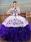 Nice Floor Length Lace Up 15th Birthday Dress White And Purple for Sweet 16 and Quinceanera with Embroidery and Ruffles