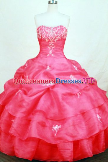 Wholesale cute ball gown sweetheart-neck floor-length organza coral red appliques with beading quinceanera dresses FA-X-146 - Click Image to Close