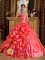 Peabody Massachusetts/MA Stylish Orange Red Emboridery and Beading Sweet 16 Dress With Sweetheart Strapless Taffeta