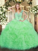 Cute Sleeveless Organza Floor Length Lace Up Quinceanera Dress in Apple Green with Ruffles
