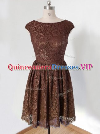 Latest Cap Sleeves Lace Up Knee Length Lace Quinceanera Dama Dress