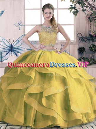 Ball Gowns Quinceanera Dress Olive Green Scoop Tulle Sleeveless Floor Length Lace Up