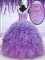 Comfortable Organza V-neck Sleeveless Lace Up Beading and Embroidery and Ruffles Sweet 16 Quinceanera Dress in Lavender