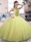 Yellow Green Tulle Lace Up Scoop Sleeveless Floor Length Quinceanera Dresses Beading