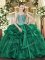 Chic Sweetheart Sleeveless Ball Gown Prom Dress Floor Length Beading and Ruffles Dark Green Organza