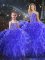 Sweetheart Sleeveless Quinceanera Dresses Floor Length Beading and Ruffles Blue Organza