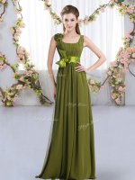 Customized Olive Green Zipper Straps Belt and Hand Made Flower Dama Dress for Quinceanera Chiffon Sleeveless(SKU BMT0433-4BIZ)