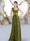 Customized Olive Green Zipper Straps Belt and Hand Made Flower Dama Dress for Quinceanera Chiffon Sleeveless