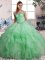 Off The Shoulder Sleeveless Lace Up Sweet 16 Dress Apple Green Organza