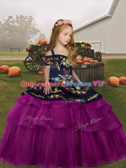 Popular Fuchsia Long Sleeves Embroidery Floor Length Little Girls Pageant Dress Wholesale - Click Image to Close