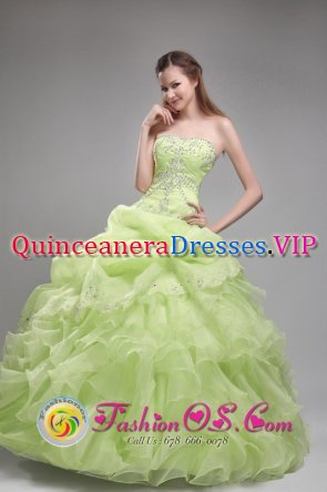 Strapless Beading and Ruffles Decorate Spring Green Quinceanera Dress Clearance In Benson AZ　