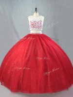 Beading and Appliques 15 Quinceanera Dress Red Zipper Sleeveless Floor Length(SKU PSSW1080-3BIZ)