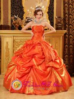 Amityville NY Unique Orange Red For Popular Quinceanera Dress With Hand Made Flowers and Pick-ups