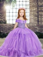 Custom Made Floor Length Ball Gowns Sleeveless Lavender Little Girls Pageant Dress Lace Up